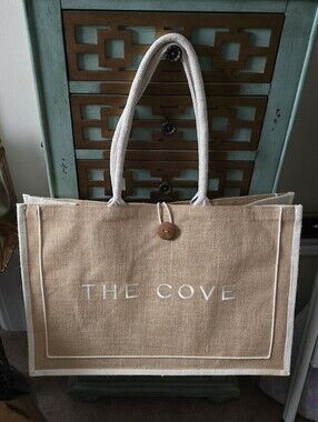 NWOT Atlantis Bahamas The Cove Jute Tote - Natural with White Trim